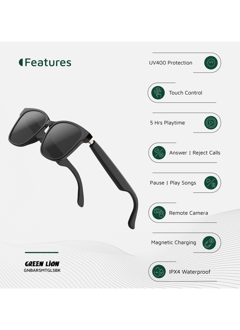 Smart Glasses Barcelona GL-SG8 / Play & Pause / Answer & Reject Calls / Polarized Anti-Blue Lens / Built-in Microphone / UV400 Protection / Voice Assistant / Remote Camera / Touch Control Smart Glass/ TWS Function - Black