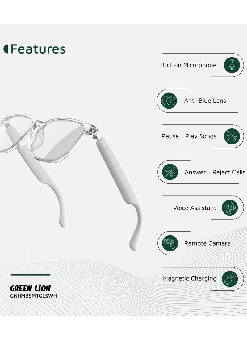 GL-SG9Hamburg Smart Glasses / Play & Pause / Answer & Reject Calls / Anti-Blue Lens / Built-in Microphone / UV400 Protection / Voice Assistant / Remote Camera / Touch Control / TWS Function - White