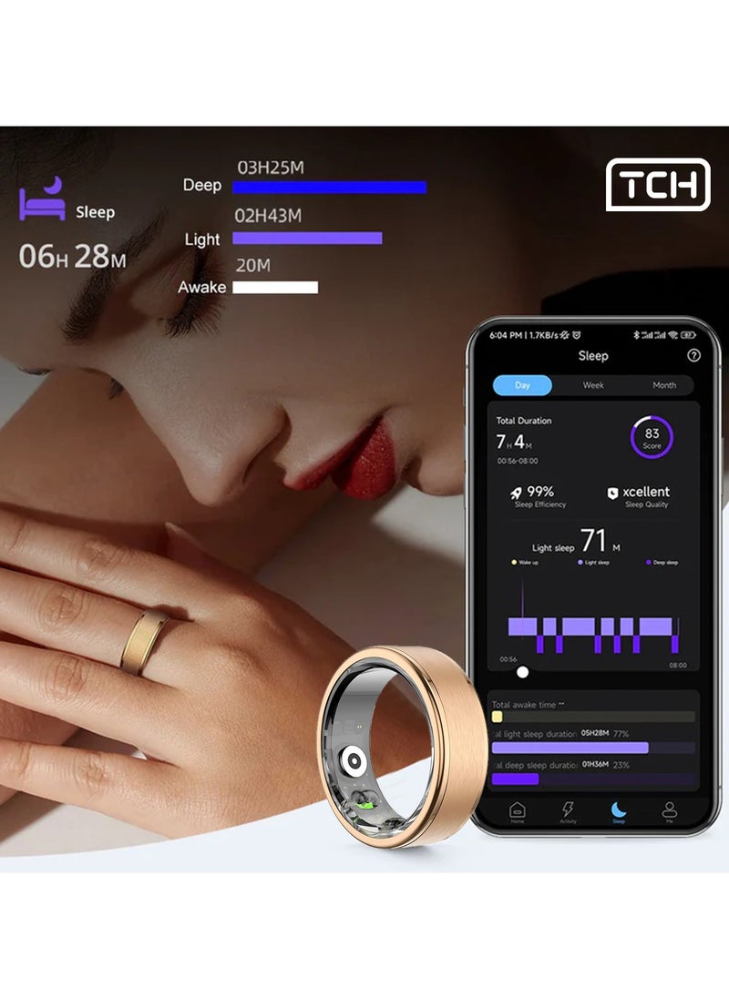 TCH Smart Ring R10 - Health & Fitness Tracker for Men and Women, Sleep Monitoring, Heart Rate, Oxygen, Pressure, Stress Tracking, Waterproof, 7 Days Battery Life Family Care Android+IOS