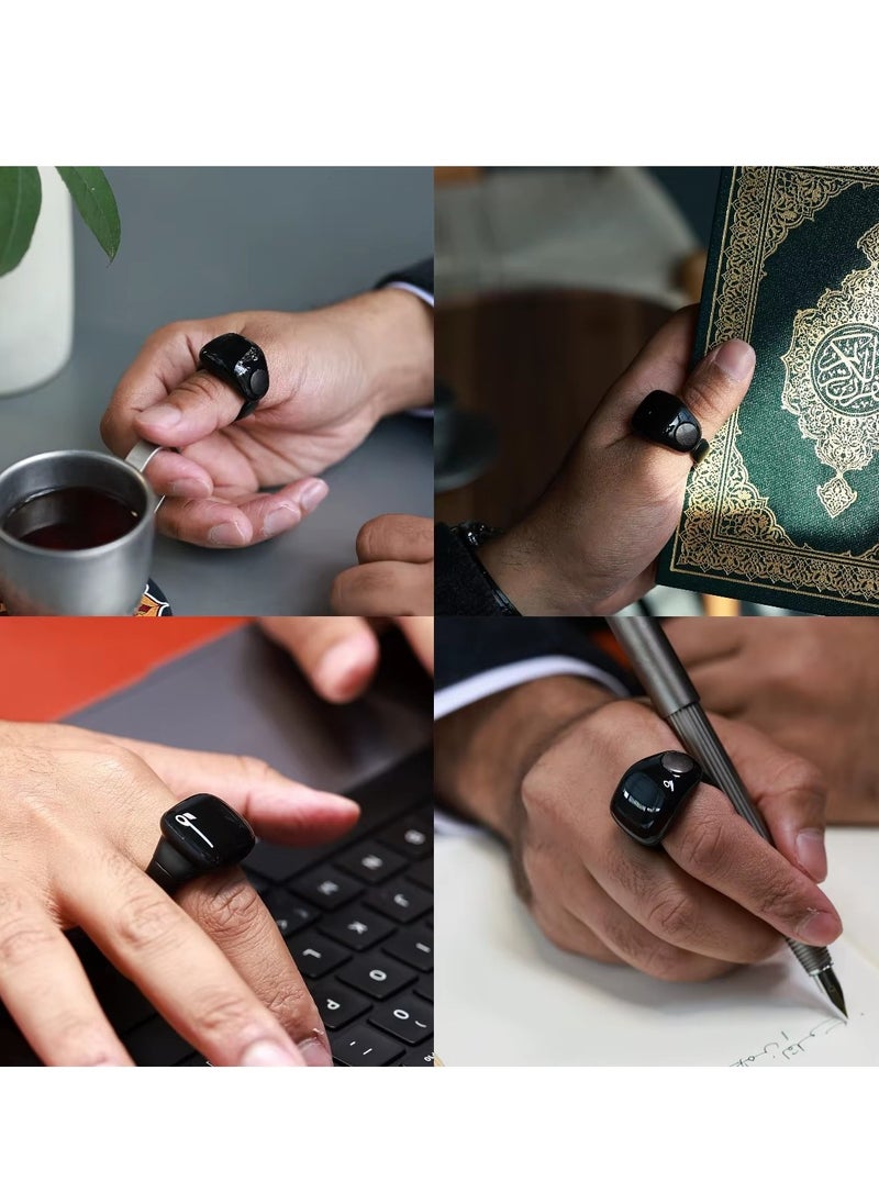 Smart Tasbih Counter Zikr Ring – Digital Tasbeeh Counter with OLED Display, App Support, Magnetic Charging, Waterproof Design, Prayer Reminder, Sleek Black – Modern Islamic Gadget for Daily Zikr & Prayer Tracking (18mm & 20mm)
