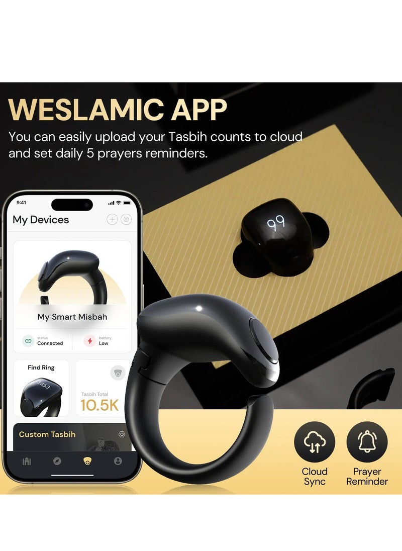 Smart Tasbih Counter Zikr Ring – Digital Tasbeeh Counter with OLED Display, App Support, Magnetic Charging, Waterproof Design, Prayer Reminder, Sleek Black – Modern Islamic Gadget for Daily Zikr & Prayer Tracking (18mm & 20mm)