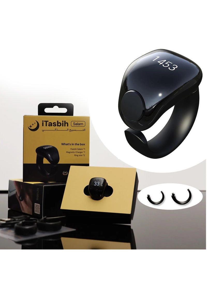 Smart Tasbih Counter Zikr Ring – Digital Tasbeeh Counter with OLED Display, App Support, Magnetic Charging, Waterproof Design, Prayer Reminder, Sleek Black – Modern Islamic Gadget for Daily Zikr & Prayer Tracking (20mm & 22mm)