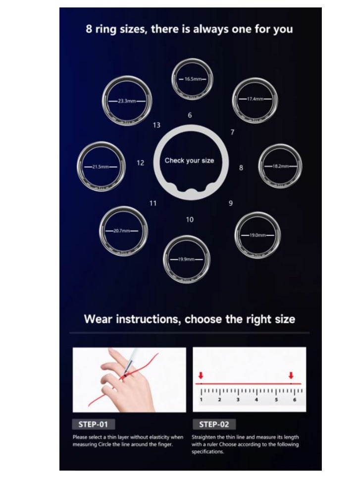 TCH Smart Ring R10 - Health & Fitness Tracker for Men and Women, Sleep Monitoring, Heart Rate &  Oxygen, Pressure, Stress Tracking, Waterproof, 7 Days Battery Life Family Care Android+IOS