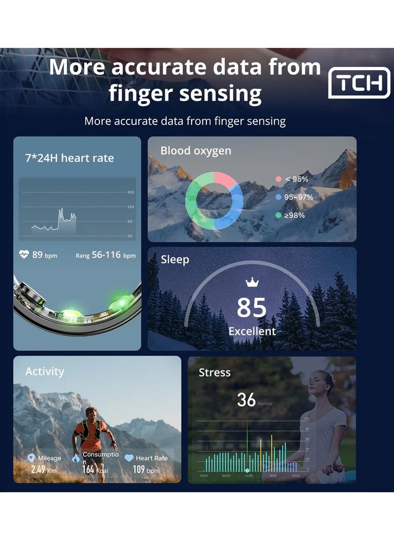 TCH Smart Ring R10 - Health & Fitness Tracker for Men and Women, Sleep Monitoring, Heart Rate, Oxygen, Pressure, Stress Tracking, Waterproof, 7 Days Battery Life Family Care (Rose Gold 09)