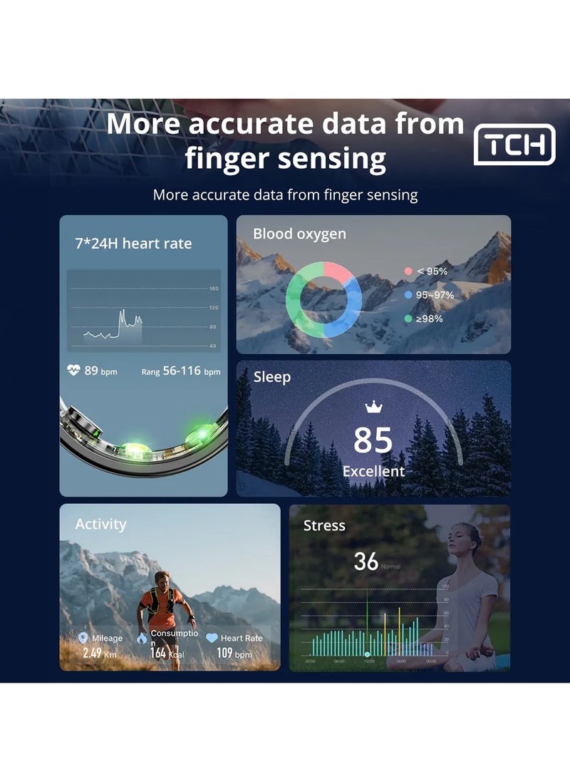TCH Smart Ring R10 - Health & Fitness Tracker for Men and Women, Sleep Monitoring, Heart Rate &  Oxygen, Pressure, Stress Tracking, Waterproof, 7 Days Battery Life Family Care (Rose Gold 08)