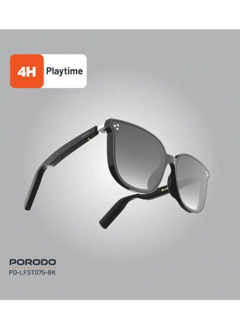 Lifestyle Polarized Sunglasses with Speaker, 160 Hours Standby Time, 2 Hours Charging Time, Bluetooth Version 5.3, Push-Button Controls, Multi-Coated Lens - Black