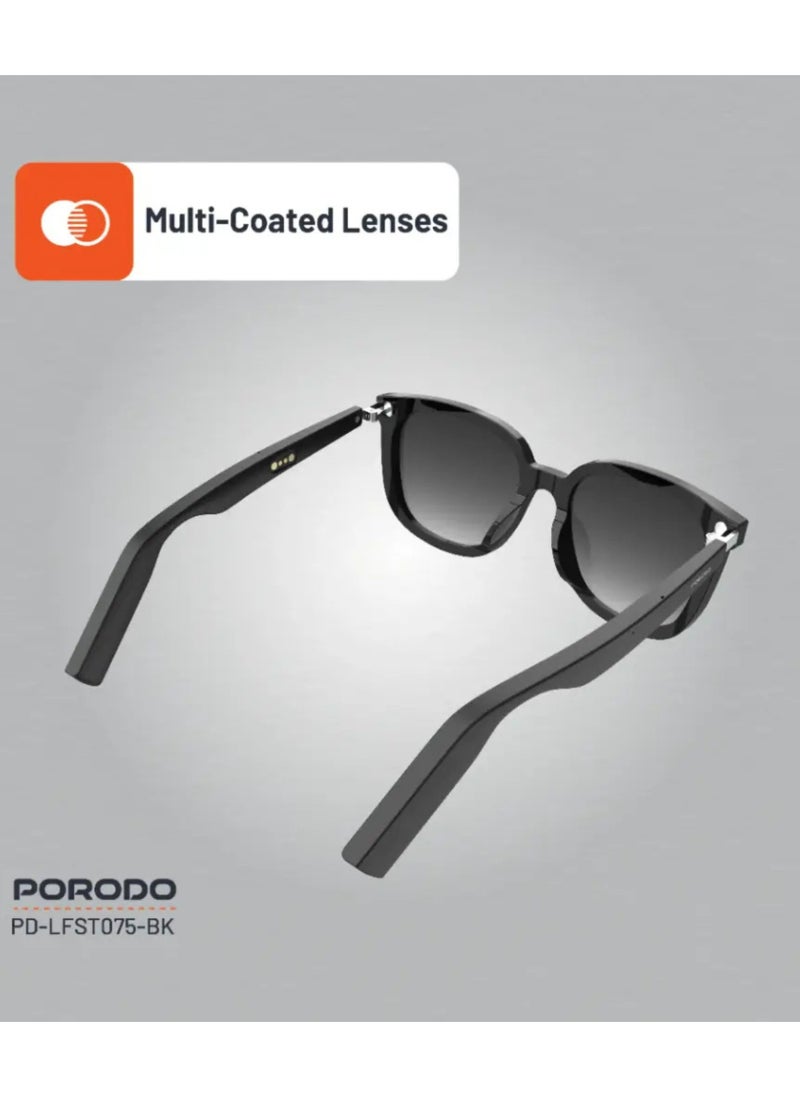Lifestyle Polarized Sunglasses with Speaker, 160 Hours Standby Time, 2 Hours Charging Time, Bluetooth Version 5.3, Push-Button Controls, Multi-Coated Lens - Black
