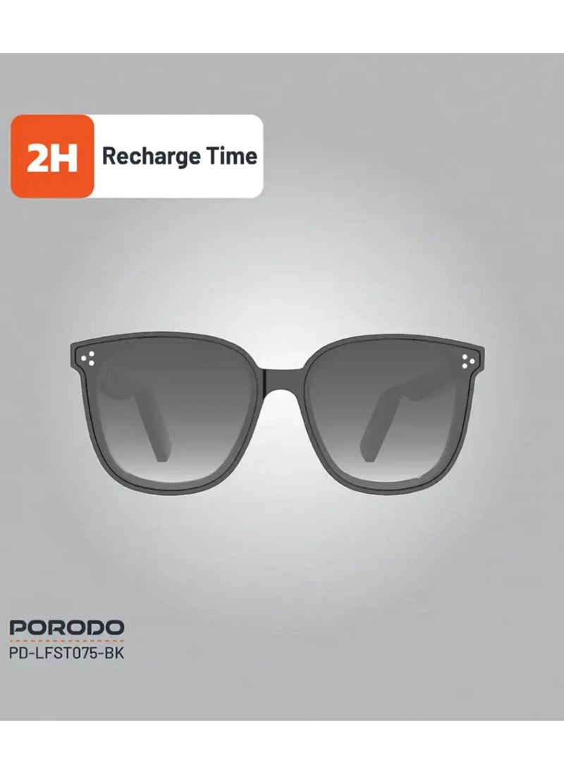 Lifestyle Polarized Sunglasses with Speaker, 160 Hours Standby Time, 2 Hours Charging Time, Bluetooth Version 5.3, Push-Button Controls, Multi-Coated Lens - Black
