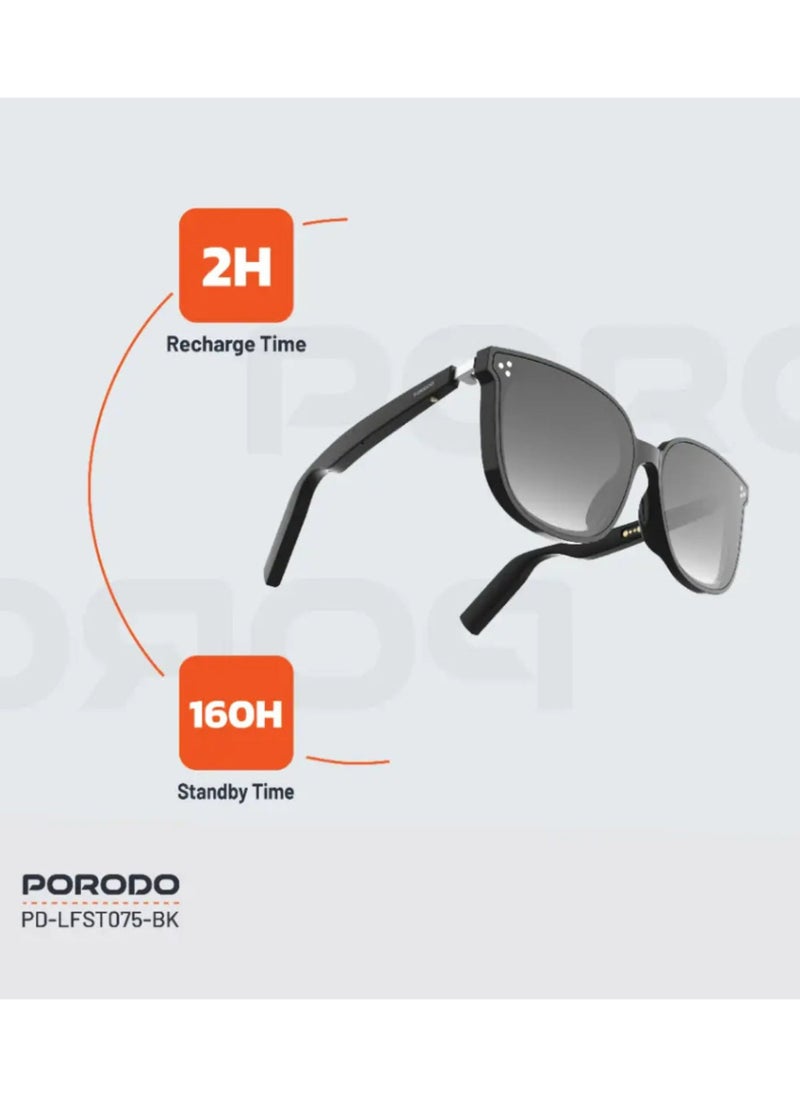 Lifestyle Polarized Sunglasses with Speaker, 160 Hours Standby Time, 2 Hours Charging Time, Bluetooth Version 5.3, Push-Button Controls, Multi-Coated Lens - Black