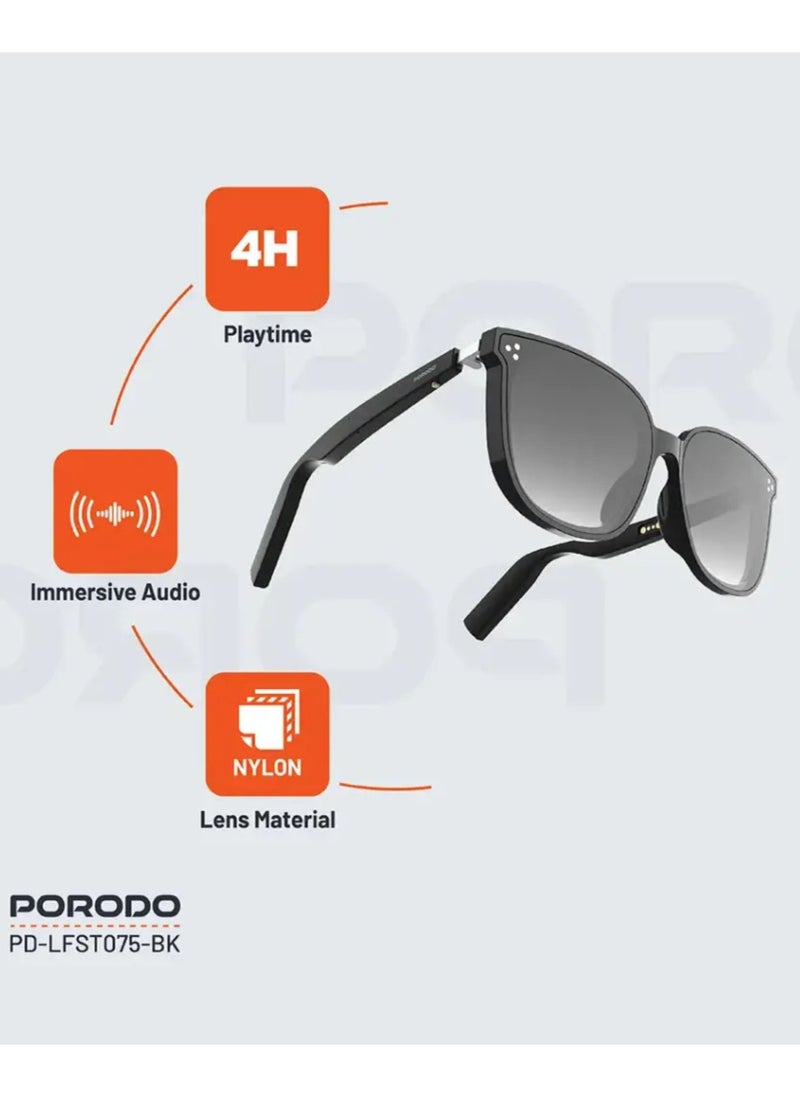 Lifestyle Polarized Sunglasses with Speaker, 160 Hours Standby Time, 2 Hours Charging Time, Bluetooth Version 5.3, Push-Button Controls, Multi-Coated Lens - Black