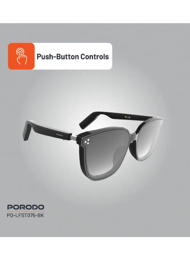 Lifestyle Polarized Sunglasses with Speaker, 160 Hours Standby Time, 2 Hours Charging Time, Bluetooth Version 5.3, Push-Button Controls, Multi-Coated Lens - Black