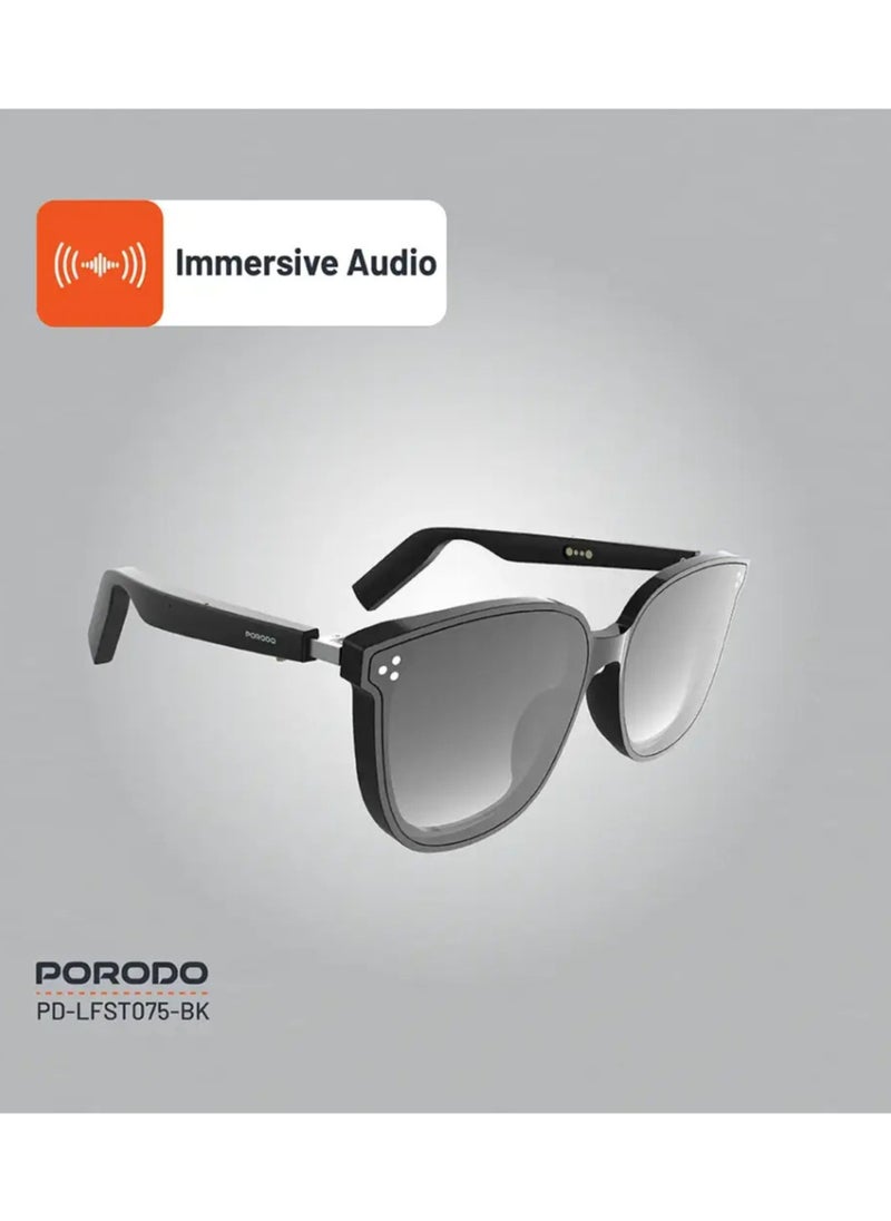 Lifestyle Polarized Sunglasses with Speaker, 160 Hours Standby Time, 2 Hours Charging Time, Bluetooth Version 5.3, Push-Button Controls, Multi-Coated Lens - Black