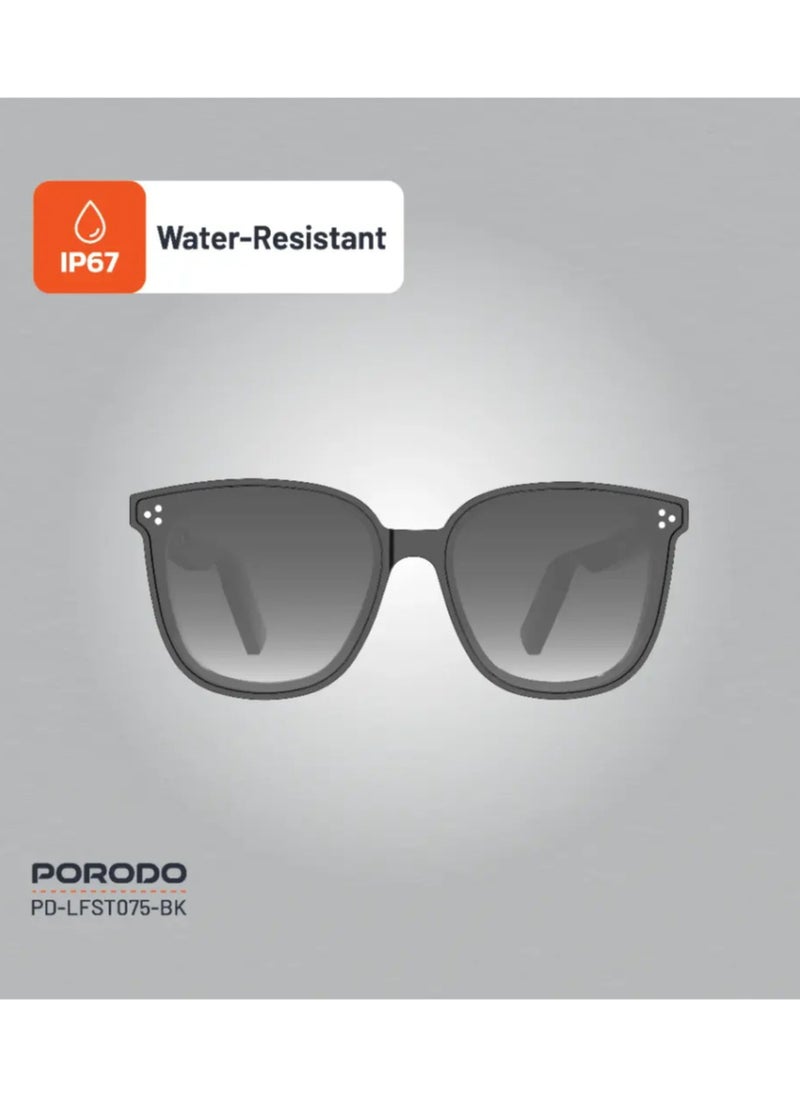 Lifestyle Polarized Sunglasses with Speaker, 160 Hours Standby Time, 2 Hours Charging Time, Bluetooth Version 5.3, Push-Button Controls, Multi-Coated Lens - Black