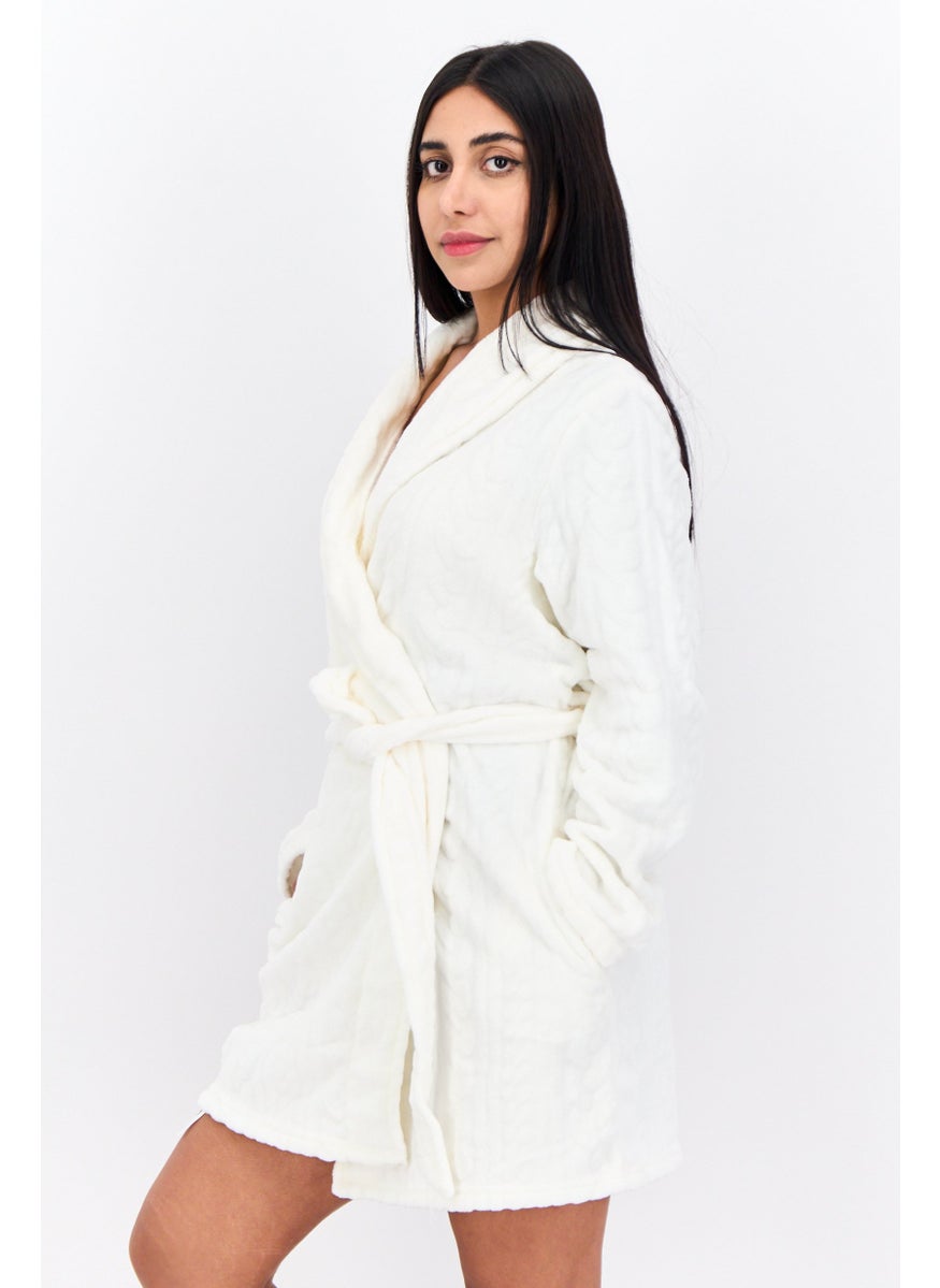 Women Textured Belted Robe, White