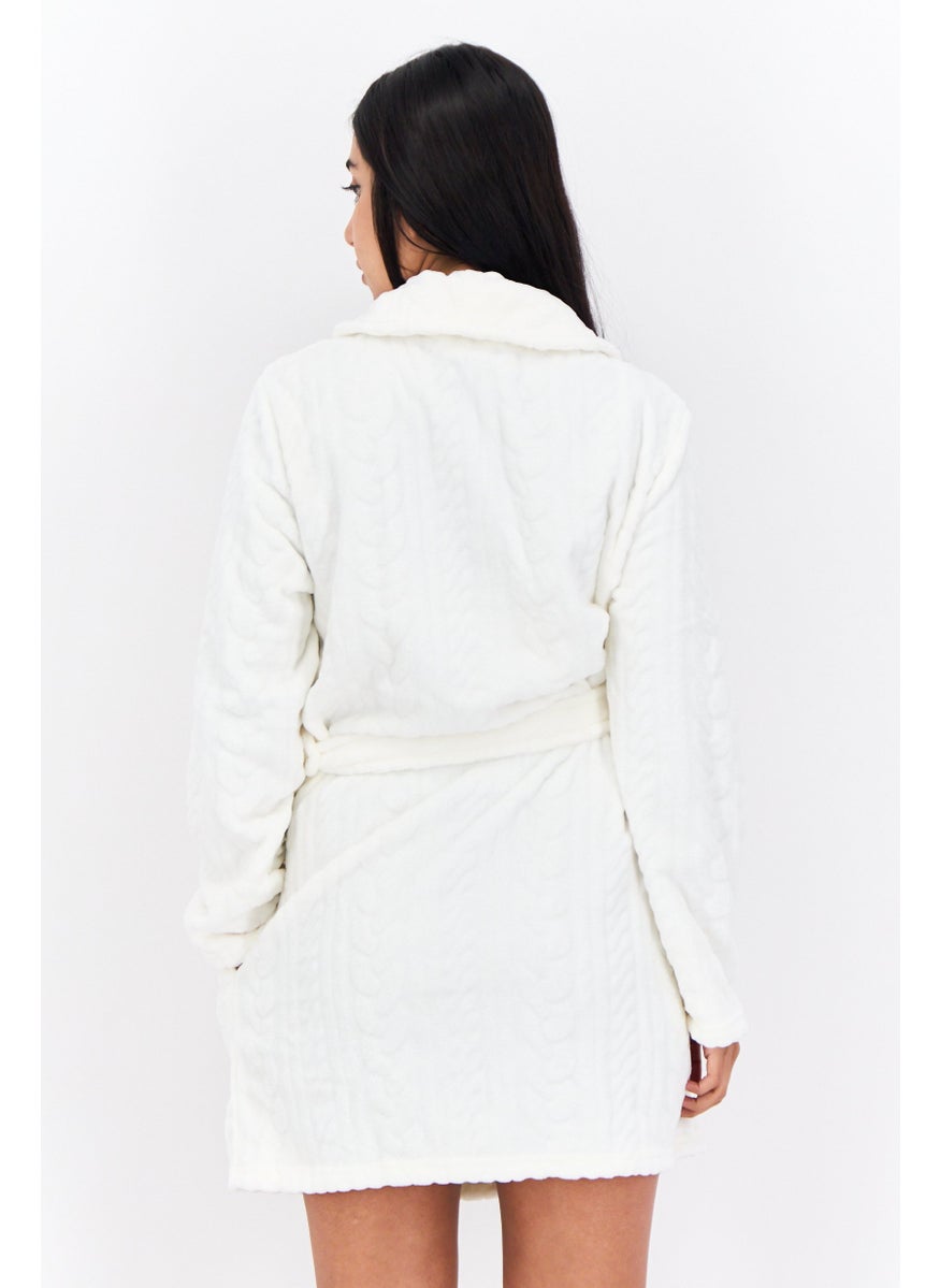 Women Textured Belted Robe, White