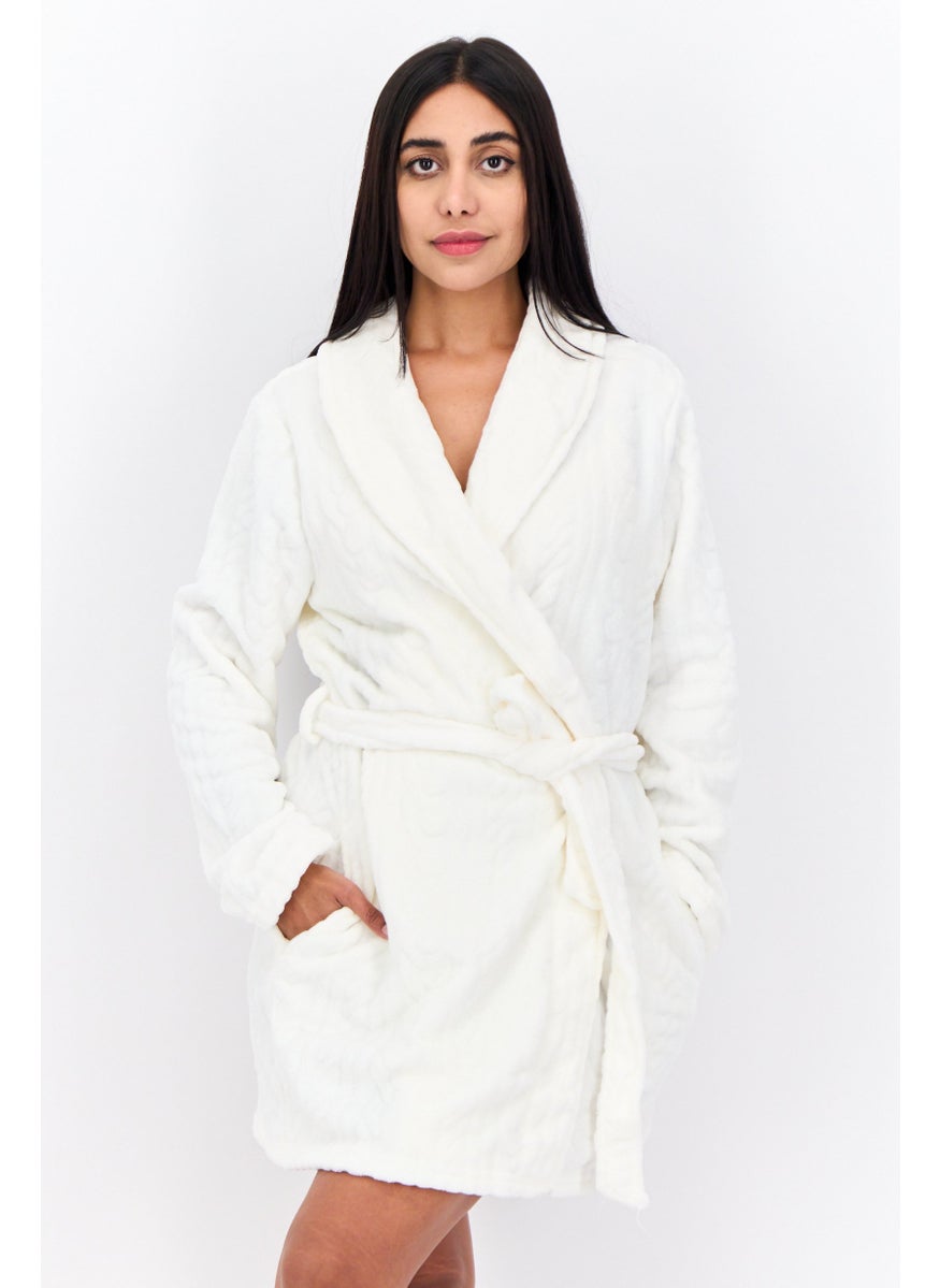 Women Textured Belted Robe, White