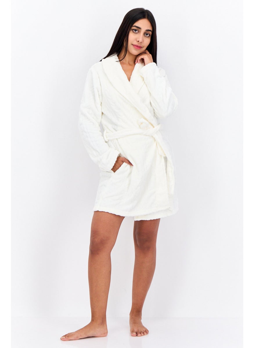 Women Textured Belted Robe, White