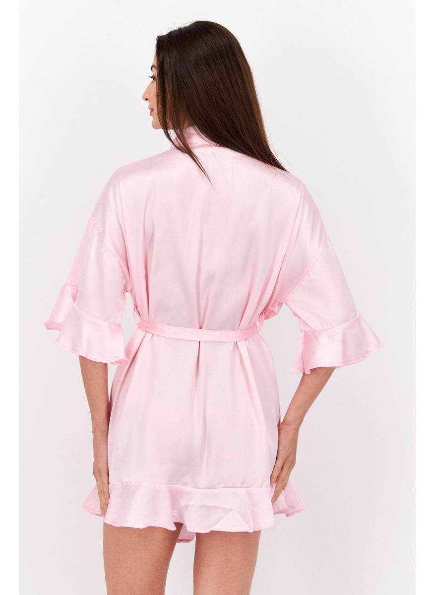 Women Solid Satin Robes, Pink