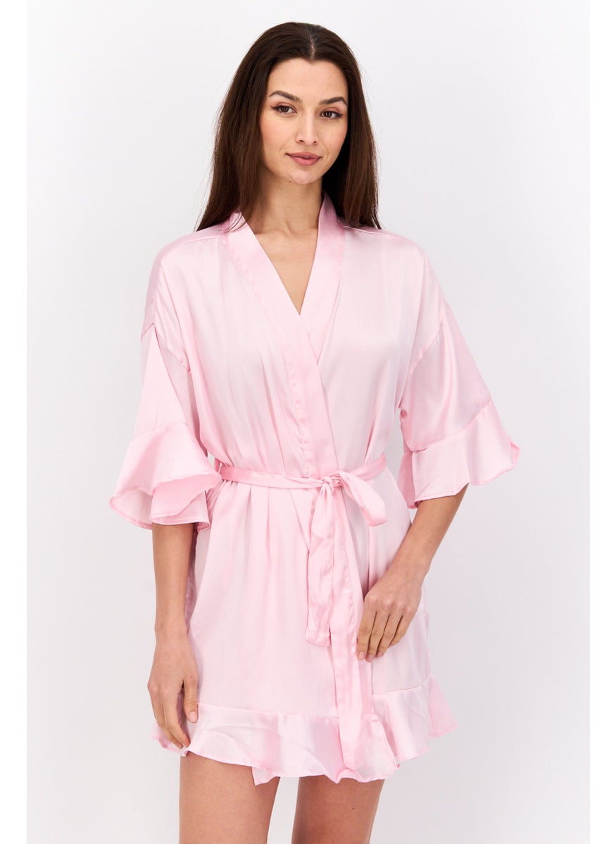 Women Solid Satin Robes, Pink