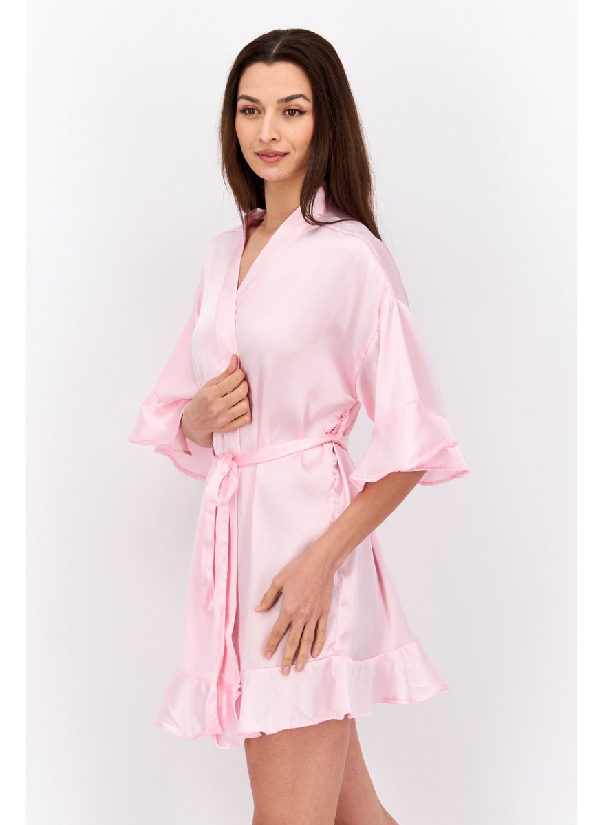 Women Solid Satin Robes, Pink