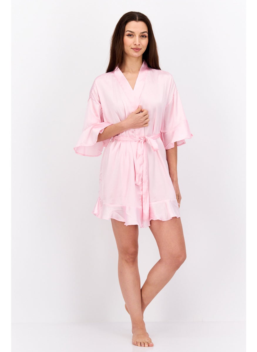 Women Solid Satin Robes, Pink