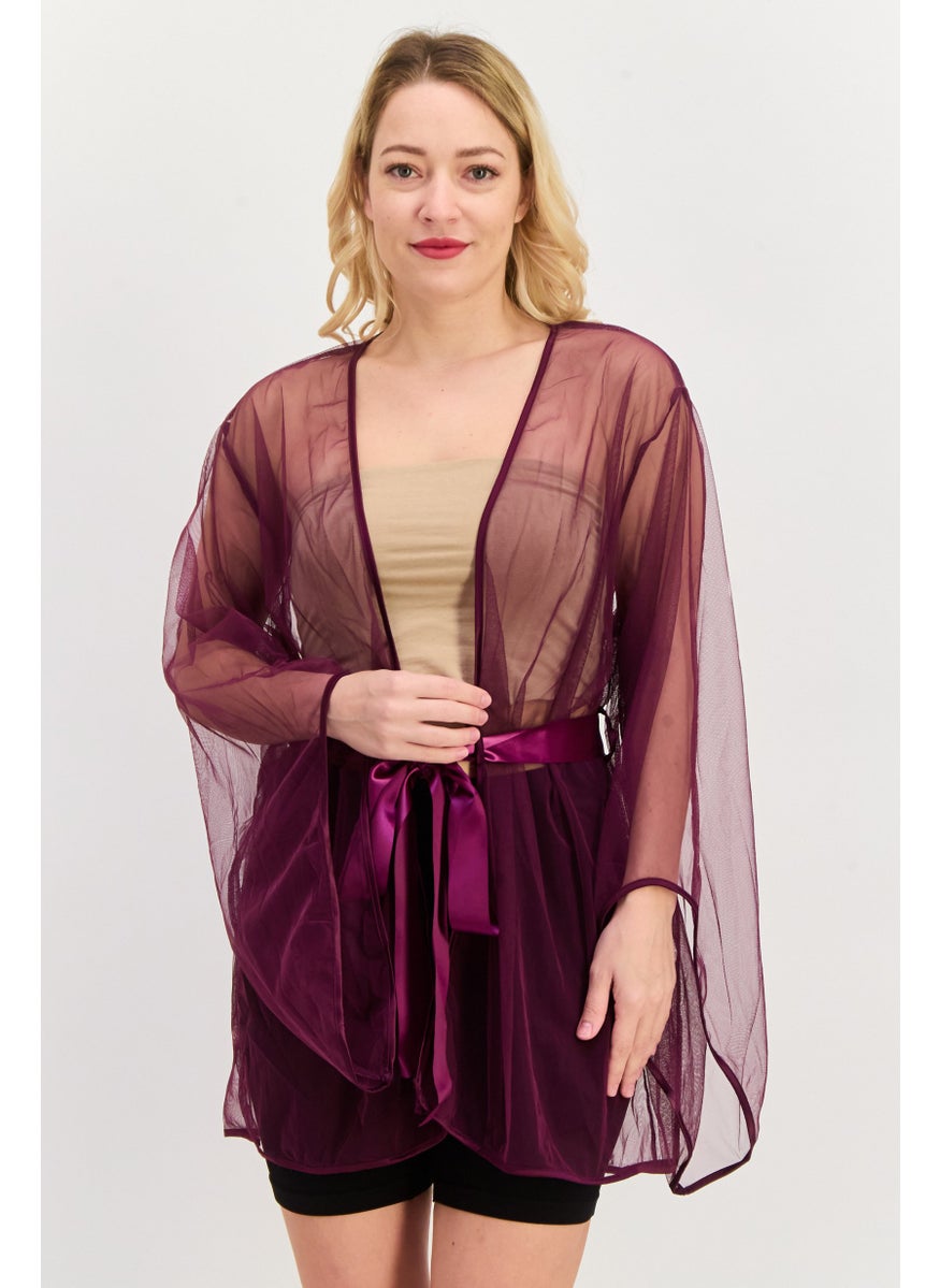 Women Belted Textured Robes, Purple