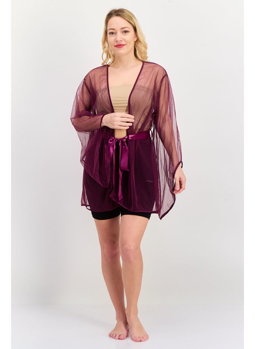 Women Belted Textured Robes, Purple