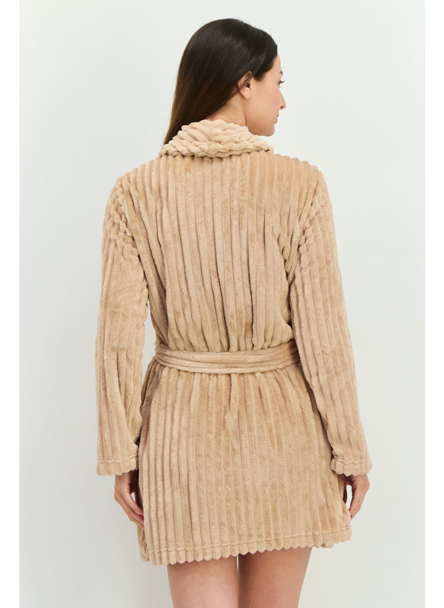 Women Textured Belted Robe, Light Brown