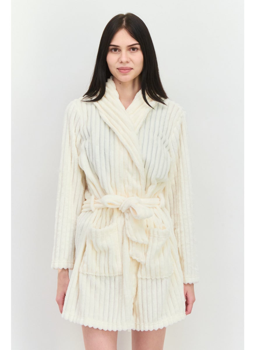 Women Textured Belted Robe, Ivory