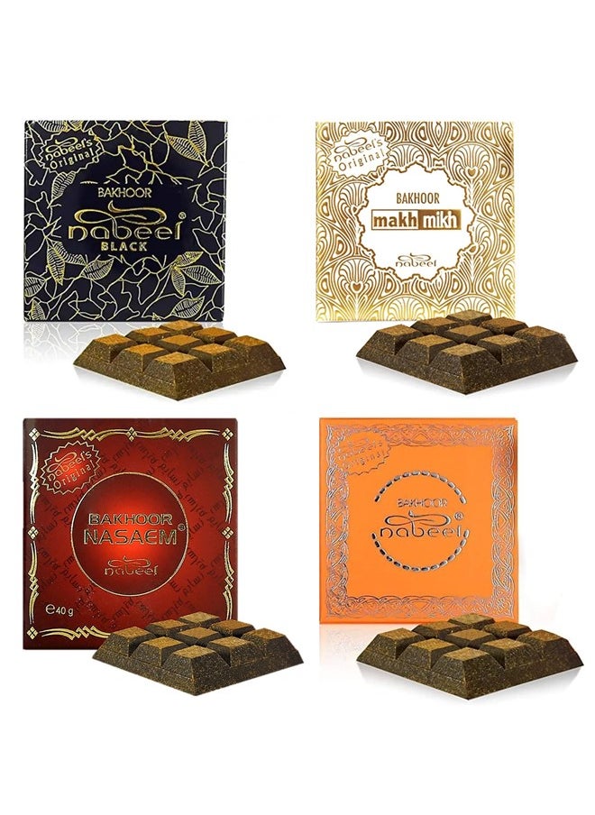 Pack of 4 Nabeel Ultimate Incense Bakhoor Collection Nasaem, Black, Makh Mikh and Touch Me