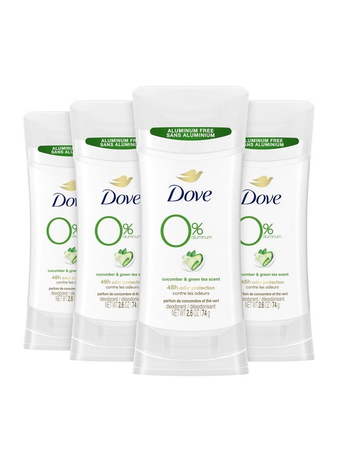 Dove 0% Aluminum Deodorant Stick Cucumber and Green Tea 4 Count Non-irritating Deodorant for Underarm Care Kindest Aluminum Free Deodorant 2.6 oz