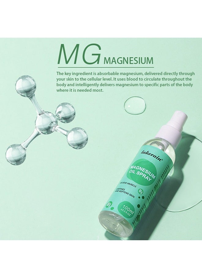 Magnesium Oil Spray，Mineral Essential Massage Oil Multi-Use Improve Sleep Reduce Stress Soothes Skin Relieve Pain 100ml