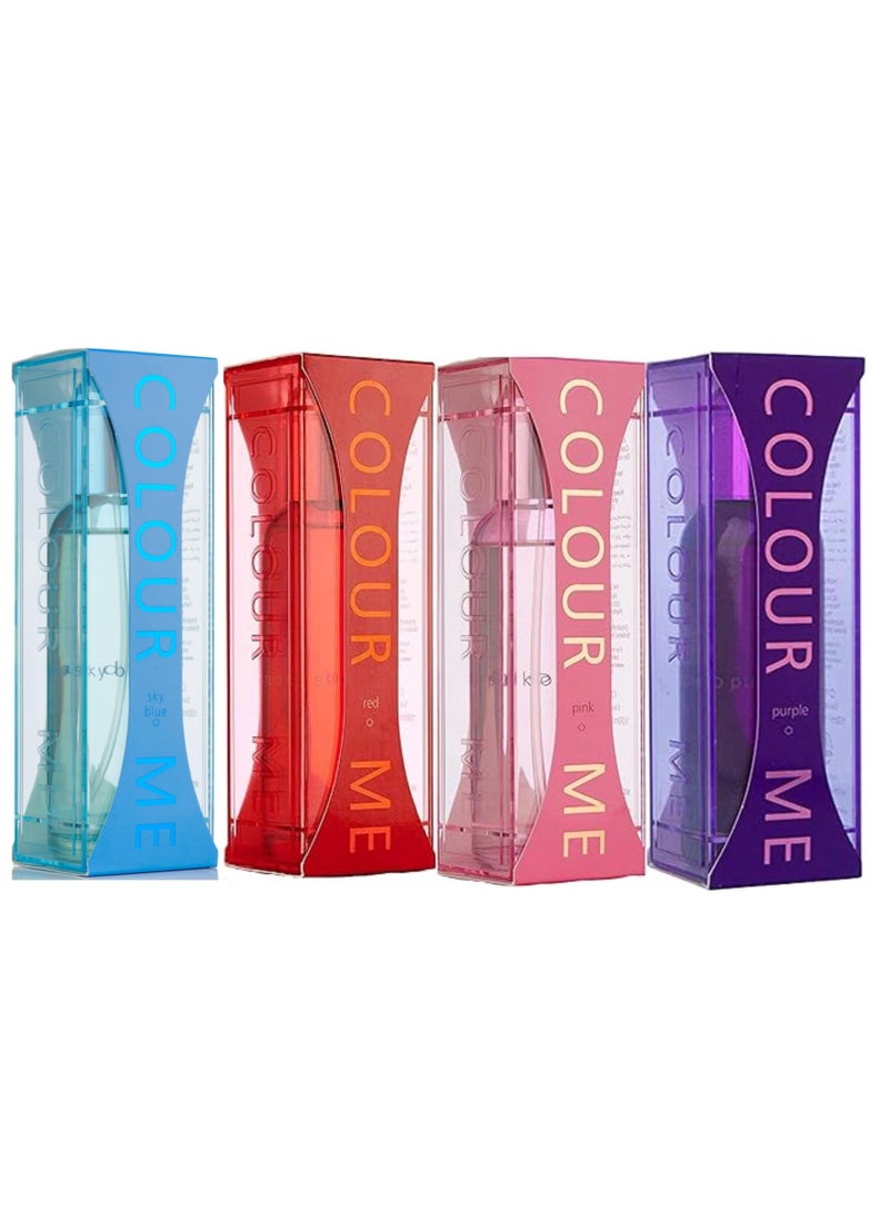 Colour Me Fragrance Combo Pack – 4 Perfume Set (Sky Blue, Pink, Red, Purple) – 100ml Each, Total 400ml