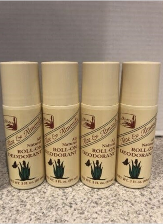 All Natural Roll-On Deodorant Aloe & Almonds - 3 Fl Oz, 4 pack
