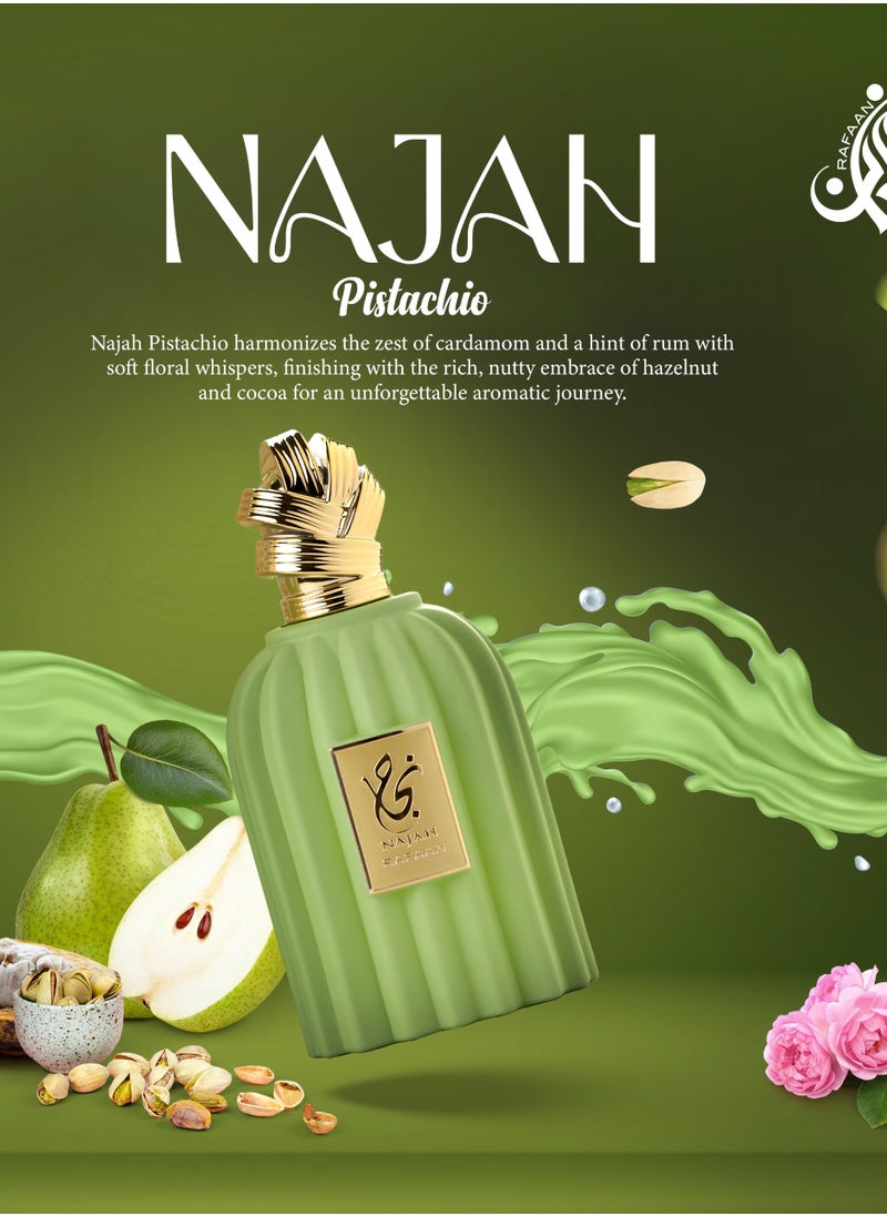 Najah Pistachio by Rafaan – Luxury Gourmand Eau de Parfum | Pistachio, Vanilla & Amber Scent | Long-Lasting Unisex Perfume – 100ML