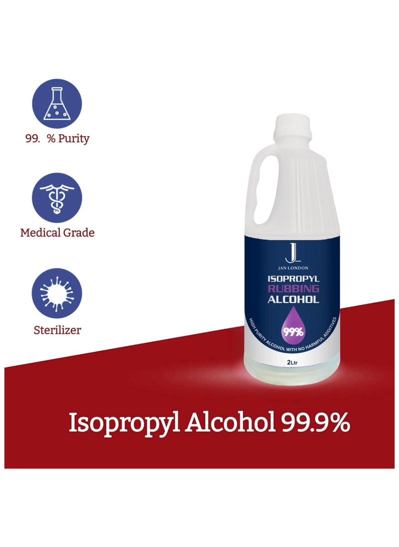 Isopropyl Rubbing Alcohol, IPA 99.9% High Purity – Multipurpose Disinfectant & Cleaner for Surfaces, Electronics, First-Aid, and More – Fast Evaporating, Residue-Free, 2Liter