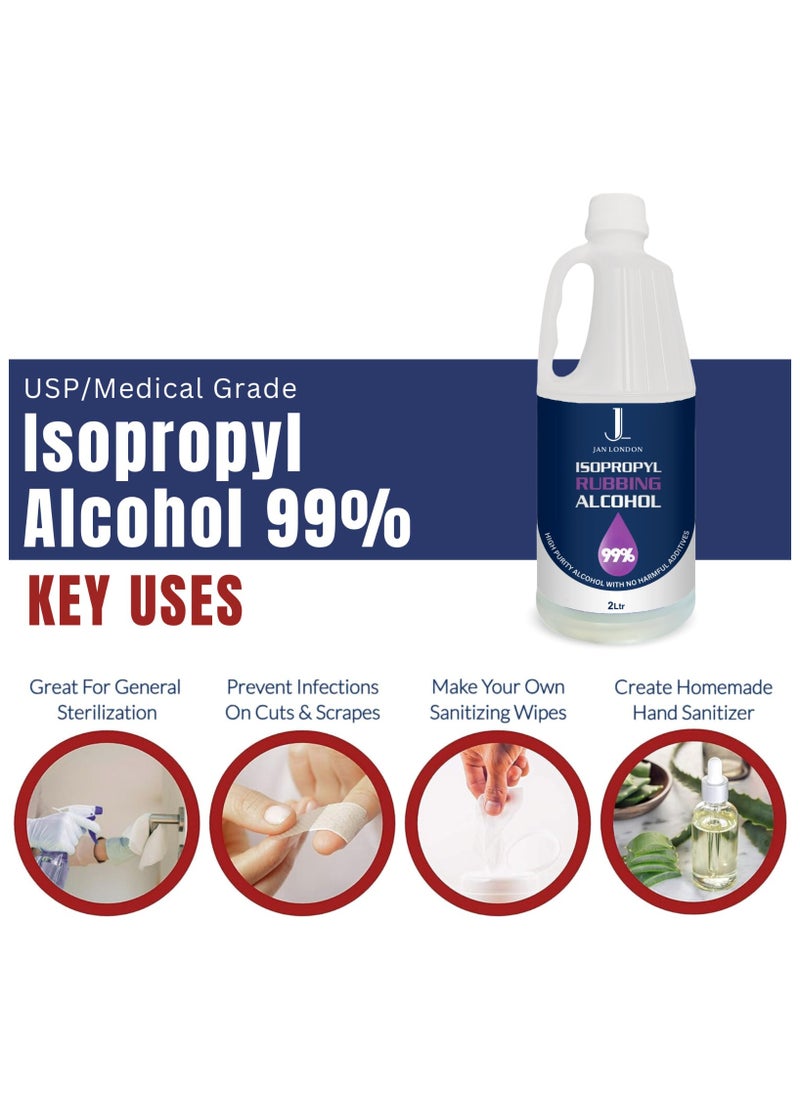 Isopropyl Rubbing Alcohol, IPA 99.9% High Purity – Multipurpose Disinfectant & Cleaner for Surfaces, Electronics, First-Aid, and More – Fast Evaporating, Residue-Free, 2Liter