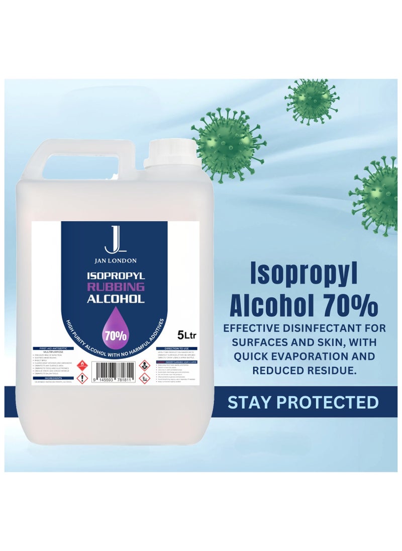 Isopropyl Rubbing Alcohol, IPA 70% – Versatile Antiseptic & Cleaner for Wounds, Surfaces, Electronics – Quick-Drying, Residue-Free, 5Liter