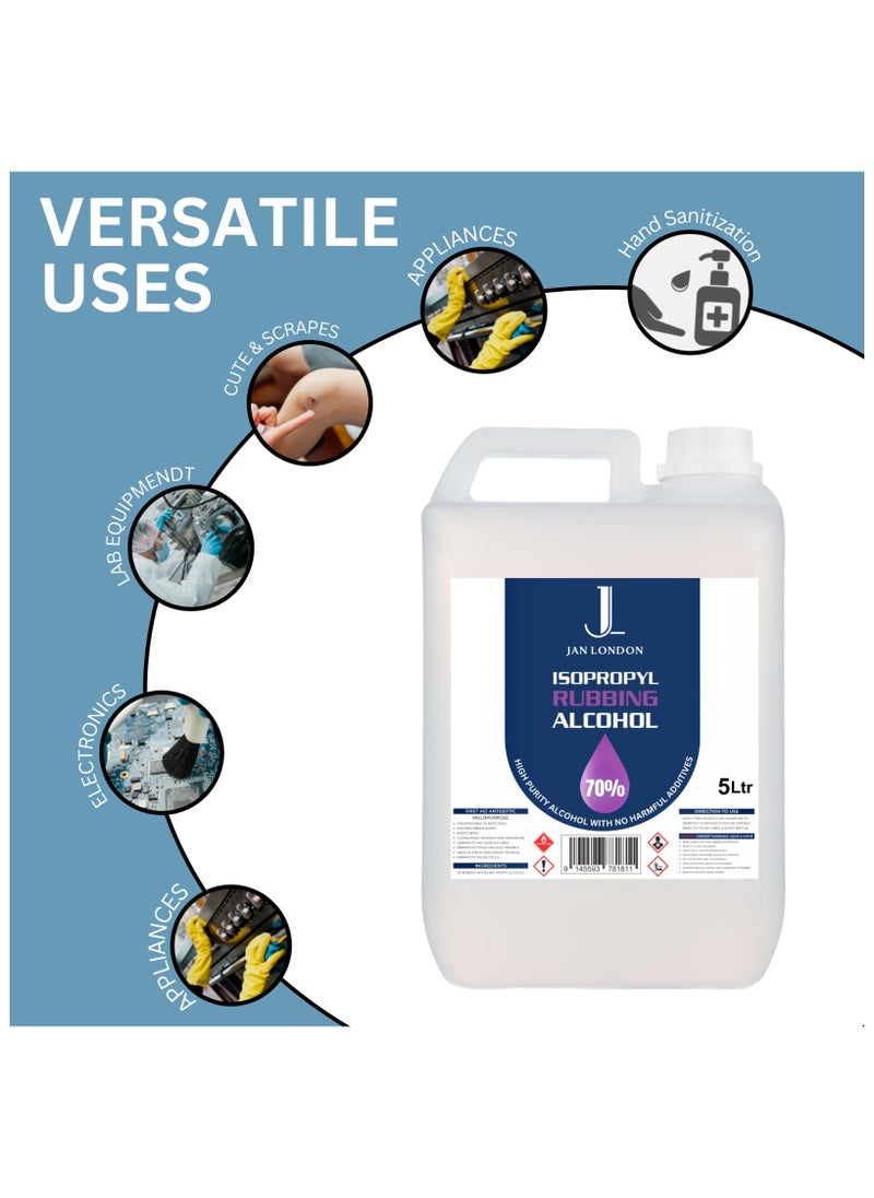 Isopropyl Rubbing Alcohol, IPA 70% – Versatile Antiseptic & Cleaner for Wounds, Surfaces, Electronics – Quick-Drying, Residue-Free, 5Liter