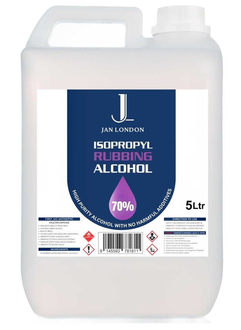 Isopropyl Rubbing Alcohol, IPA 70% – Versatile Antiseptic & Cleaner for Wounds, Surfaces, Electronics – Quick-Drying, Residue-Free, 5Liter