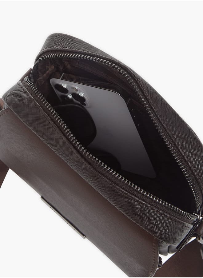 Mens Solid Crossbody Bag With Zip Closure And Detachable Strap