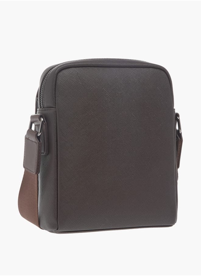 Mens Solid Crossbody Bag With Zip Closure And Detachable Strap