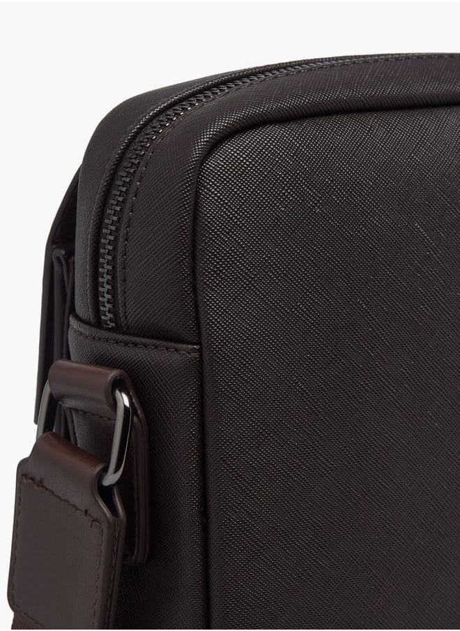 Mens Solid Crossbody Bag With Zip Closure And Detachable Strap