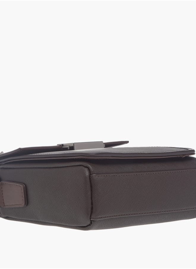 Mens Solid Crossbody Bag With Zip Closure And Detachable Strap