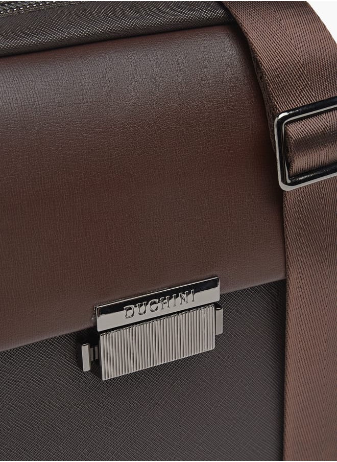 Mens Solid Crossbody Bag With Zip Closure And Detachable Strap