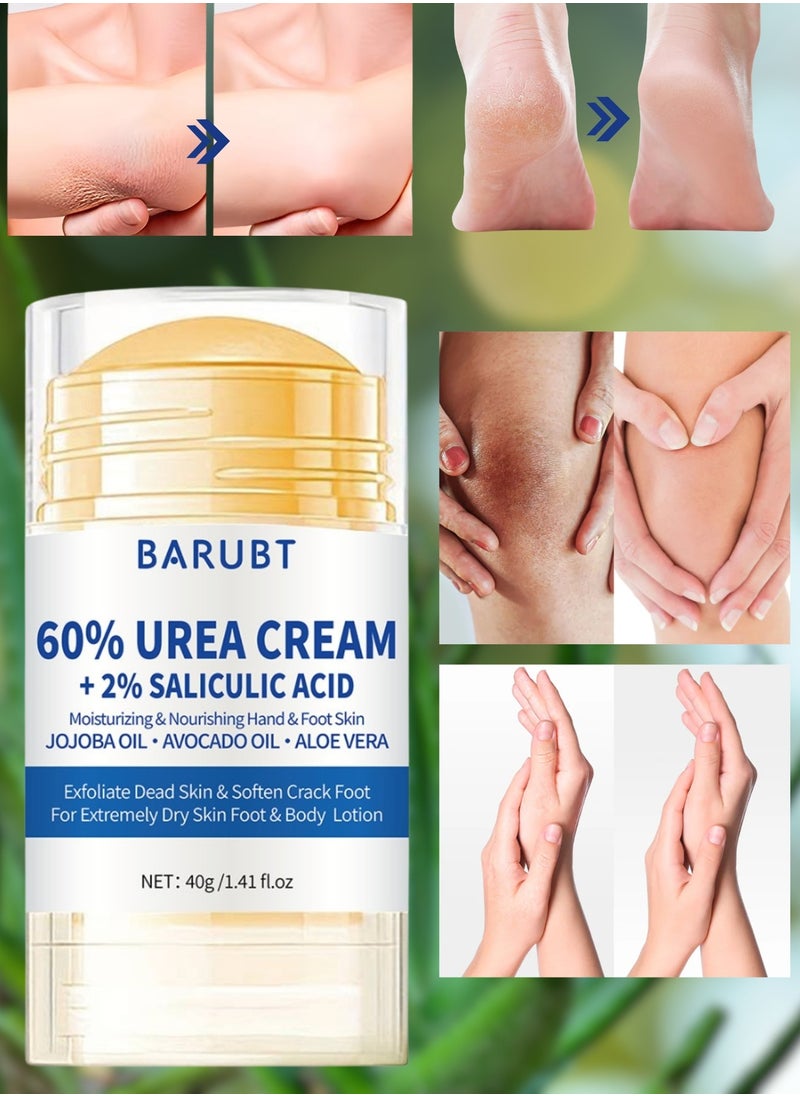 60% Urea Cream + 2% Salicylic Acid 40G Urea Cream for Dry Cracked Feet and Hands Heels Knees Elbows Hands Repair Treatment Balm Moisturizer and Corns Callus Remover Stick Cream Dead Skin Remover and Toenails Softener