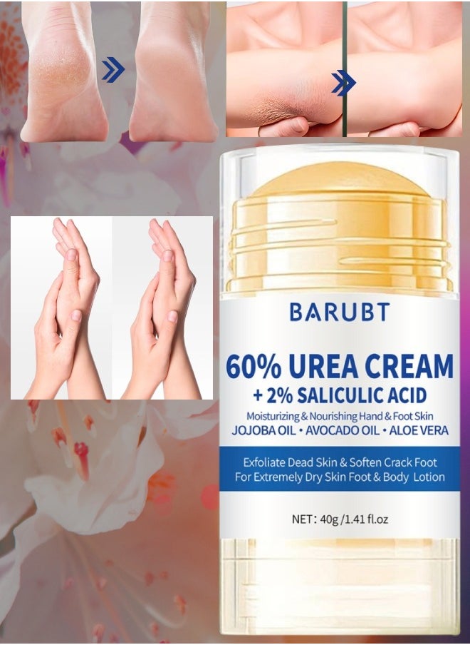 60% Urea Cream + 2% Salicylic Acid Urea Cream for Dry Cracked Feet and Hands Heels Knees Elbows Hands Repair Treatment Balm Dead Skin Remover and Toenails Softener Moisturizer and Corns Callus Remover Stick Cream 40g