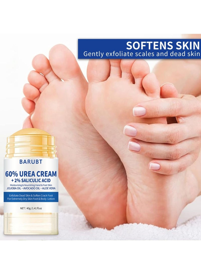 60% Urea Cream + 2% Salicylic Acid Urea Cream for Dry Cracked Feet and Hands Heels Knees Elbows Hands Repair Treatment Balm Dead Skin Remover and Toenails Softener Moisturizer and Corns Callus Remover Stick Cream 40g