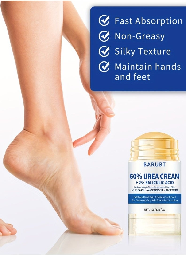 60% Urea Cream + 2% Salicylic Acid Urea Cream for Dry Cracked Feet and Hands Heels Knees Elbows Hands Repair Treatment Balm Dead Skin Remover and Toenails Softener Moisturizer and Corns Callus Remover Stick Cream 40g