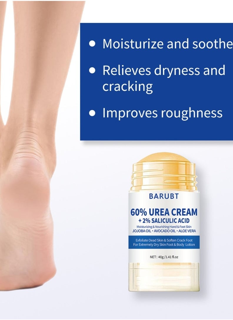 60% Urea Cream + 2% Salicylic Acid Urea Cream for Dry Cracked Feet and Hands Heels Knees Elbows Hands Repair Treatment Balm Dead Skin Remover and Toenails Softener Moisturizer and Corns Callus Remover Stick Cream 40g